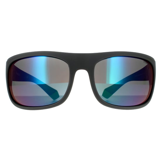 Polaroid Wrap Mens Grau Grün Grau Grün Spiegel Polarisierte Sonnenbrille - Image 1