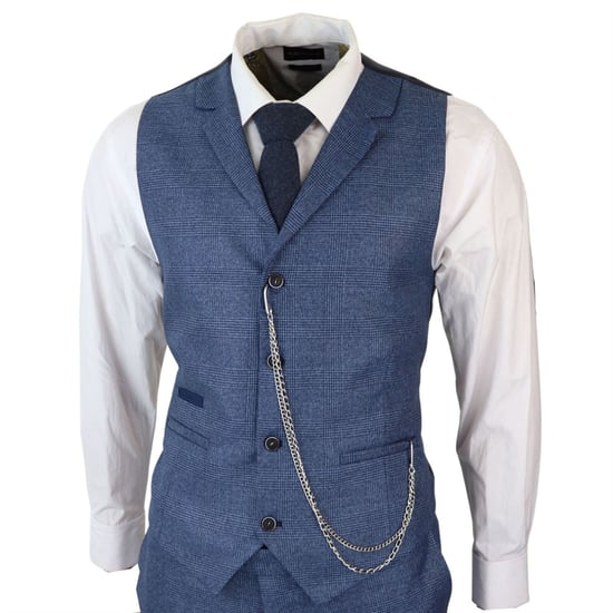 Herren 3-Teiliges Blaues Prince-of-Wales-Hahnentritt-Anzug - Image 4