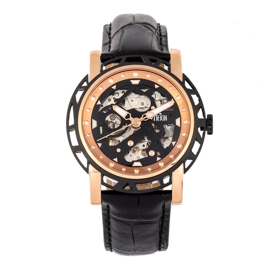 Reign Stavros Automatic Skeleton Leather-Band Watch