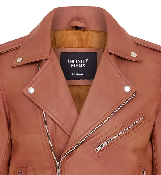 Mens Tan Classic Brando Leather Biker Jacket - Heinola