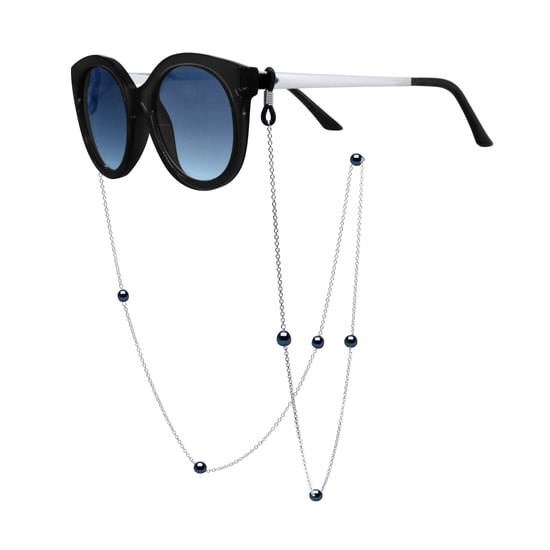 Chain for Glasses - Chain Forçat Silver alternating with 7 Real Cultured Freshwater Pearls Round 6-7 mm