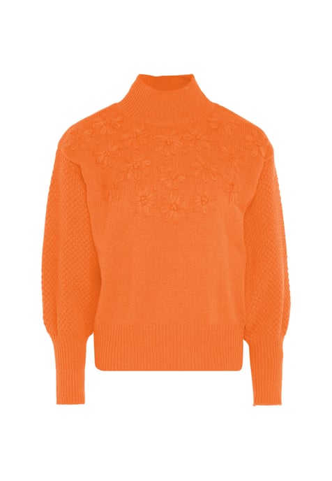 Mymo Pullover mit Blumenstick Damen orange - Image 1