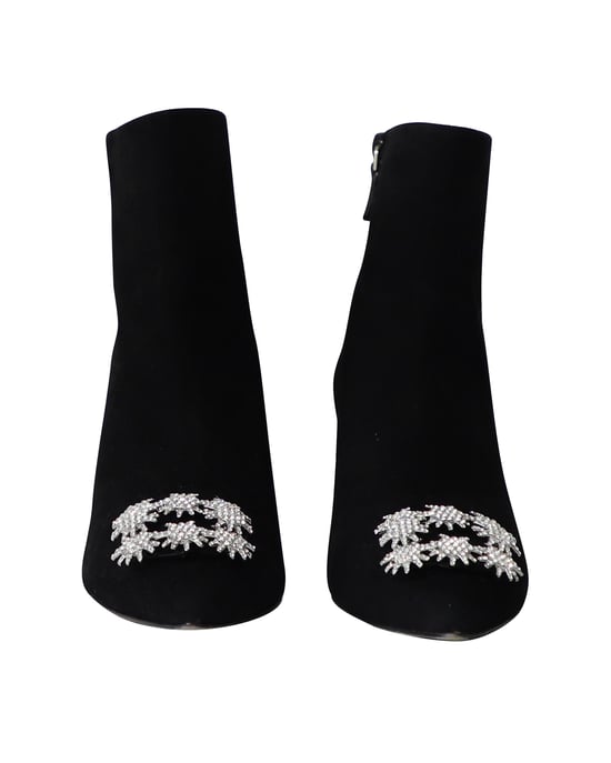 Stuart Weitzman Kristall-Schnallen-Kera Stiefeletten aus schwarzem Wildleder - Image 2