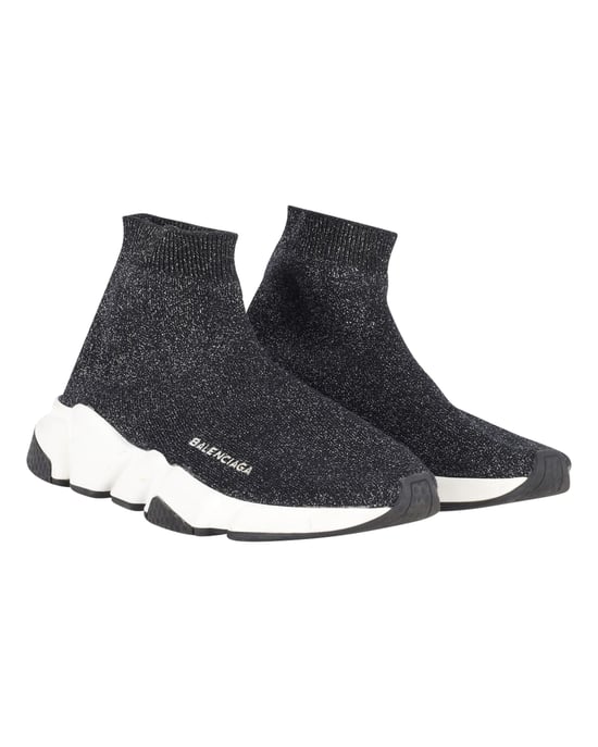 Balenciaga Glitzernde Speed Trainer aus schwarzem und silbernem Polyester - Image 3