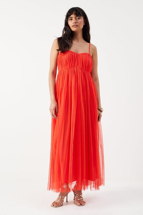 Tulle Strappy Bandeau Maxi Dress