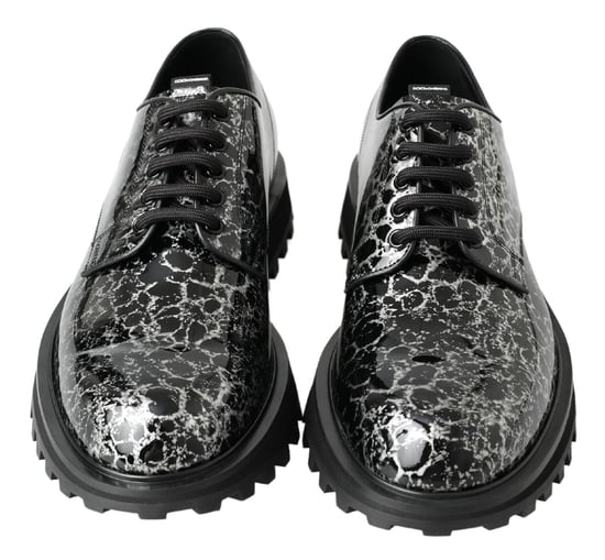 Dolce & Gabbana Men's Black White Derby Patent Leather Shoes