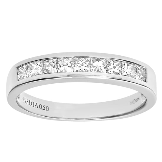 Bague demi-éternité sertie de canaux en diamant taille princesse en or blanc 9 carats 0,50 carat - Image 1