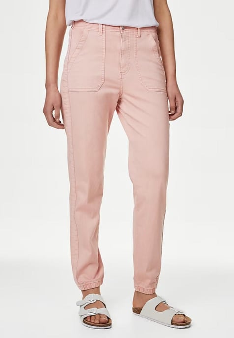 M&S Collection Damen Baumwollmischung Slim Fit Ankle Grazer Joggers Rosa - Image 1