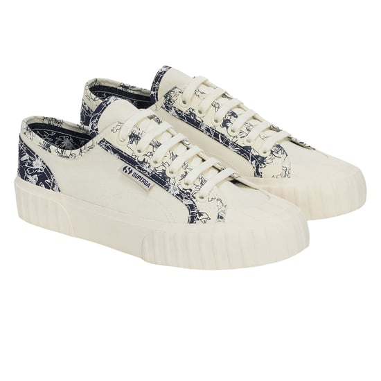 Superga - Damen Sneaker "2630", Gestreifte gezeichnete Blumen (Natürliches Beige/Marineblau) - Image 3