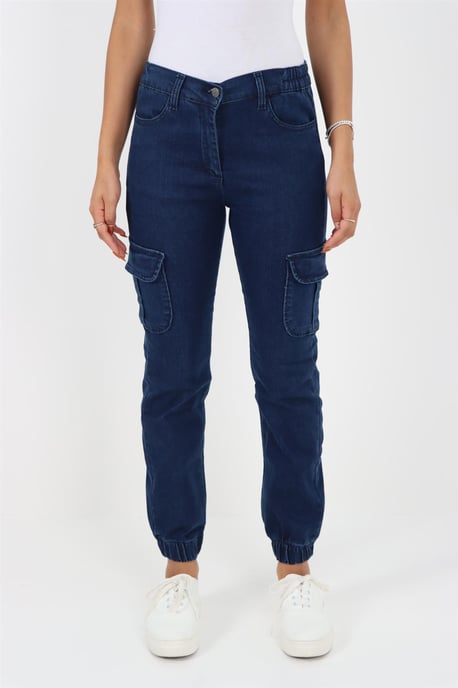 Damen-Jeans mit seitlichem elastischem Bund und Bündchen in dunkler Stonewash-Optik - Image 4