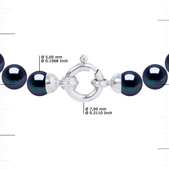 DIADEMA - Bracelet - Real Freshwater Pearls - Black Tahitian Style - White Gold