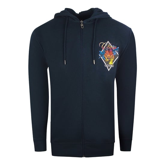 Cavalli Class Diamond Logo Marineblauer Kapuzenpullover mit Rei�verschluss - Image 1