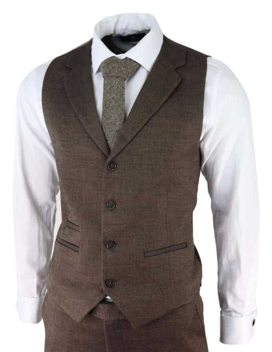 Herrenbraunes 3-teiliger Tweed-Hahnentrittmuster-Anzug Peaky Blinders Klassisch Maßgeschneidert - Image 5