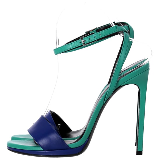 Saint Laurent Jane Fußriemen Absatzsandalen aus grünem und blauem Leder - Image 2