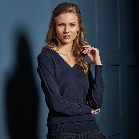 Premier Damen Strickpullover mit V-Ausschnitt (Marineblau) - Image 2