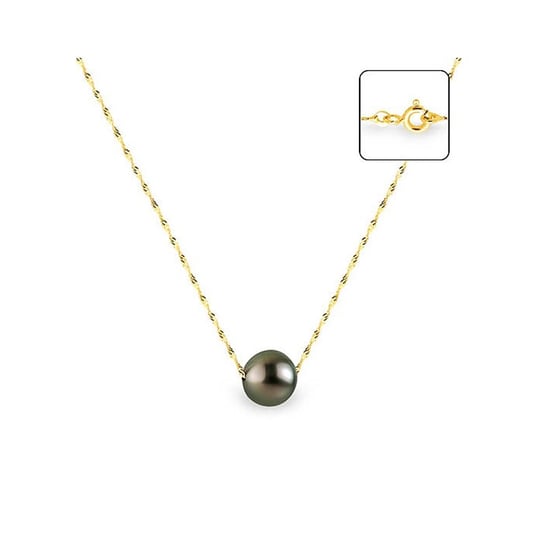 750/1000 Yellow Gold Singapour Chain Woman Necklace and Black Tahitian Pearl