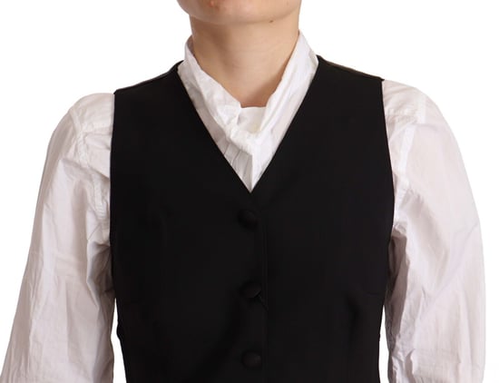 Dolce & Gabbana Damen Schwarze Ärmellose Weste mit Knöpfen Top aus Viskose - Image 4
