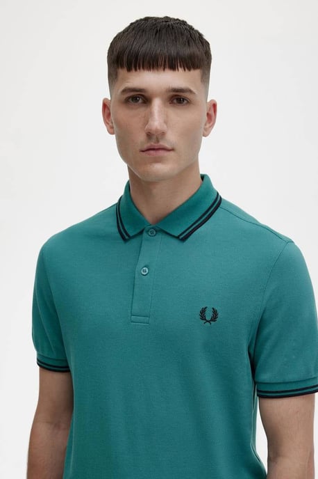 Fred Perry Schwarzes, mintgrünes Poloshirt mit Doppelstreifenkragen - Image 5