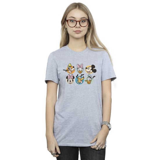 Disney Womens/Ladies Mickey Mouse And Friends Faces Cotton Boyfriend T-Shirt (Sports Grey)