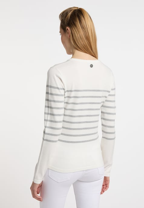 Dreimaster Strickpullover Damen Wollweiss Grau Melange - Image 3