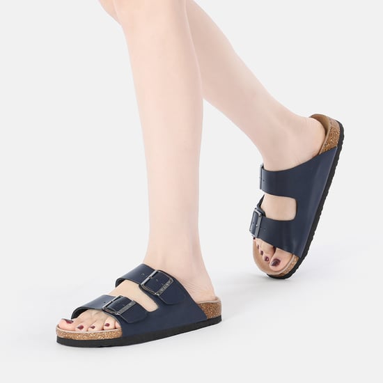 EVER AU Women Mallard Leather Twin Buckle Sandals - Navy Leather