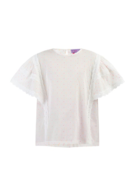 Mymo Bluse Mädchen Weiss Pinkorange Punkte - Image 1