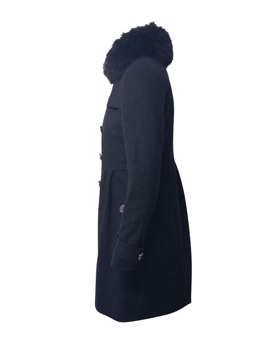 Burberry-Mantel mit Pelzkragenbesatz aus schwarzer Schurwolle - Image 2