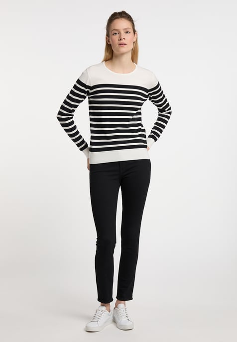 Dreimaster Strickpullover Damen Wollweiss Schwarz - Image 4