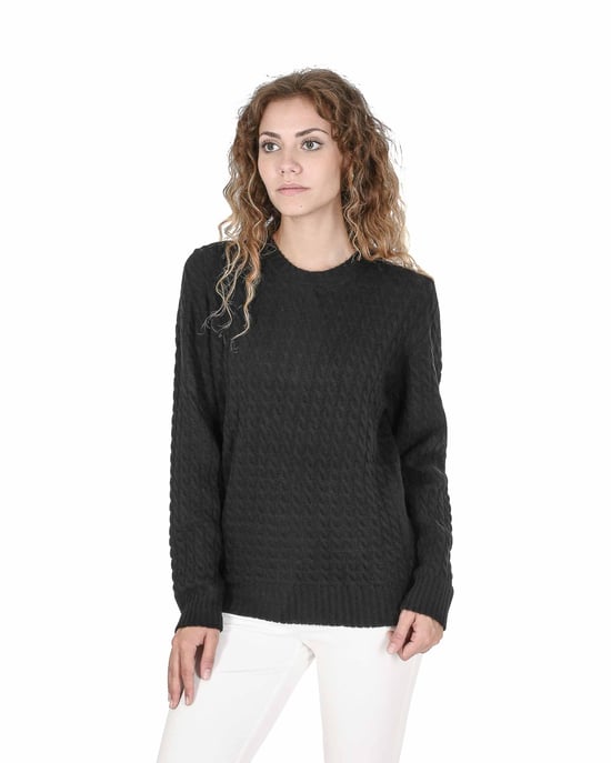 Crown Of Edinburgh Cashmere Womens Round Neck Sweater Coe 0013 Black