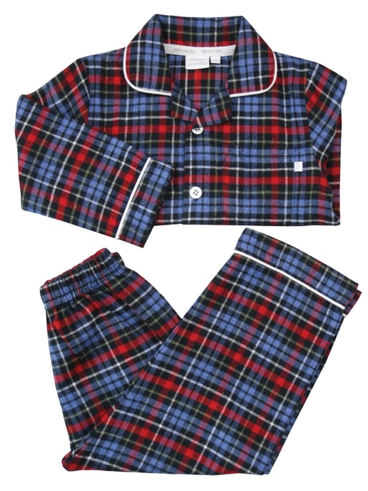 Boys Traditional Cotton Blue and Red Check Pyjama Set
