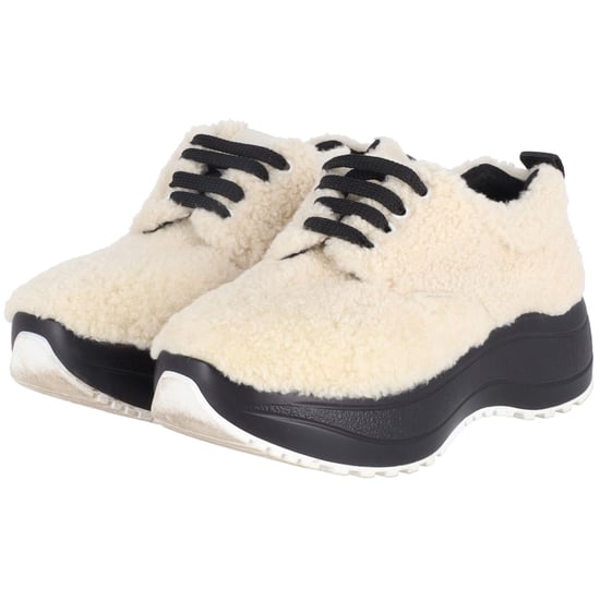 Celine Lieferung Lammfell Plattform Sneakers in cremiger Wolle - Image 3