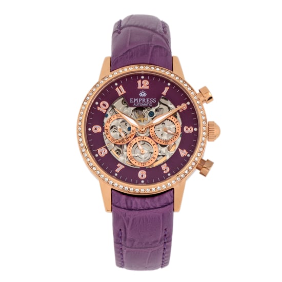 Königin Beatrice Automatik Skelett Zifferblatt Lederband Uhr mit Tages-/Datumsanzeige - Image 1