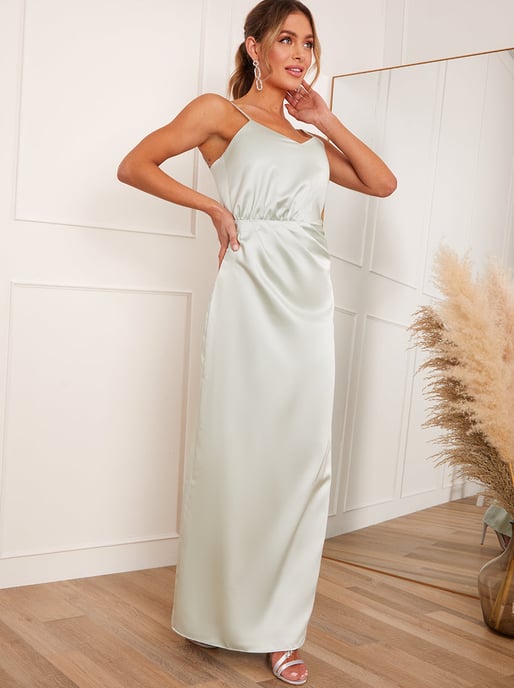 Satin Cami Strap Maxi Dress in Mint