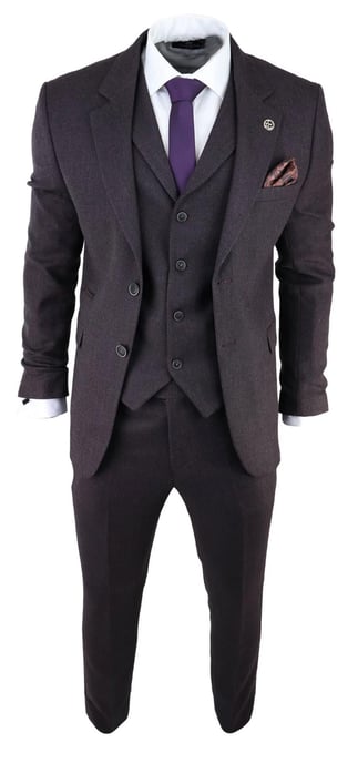 Herren Lila Pflaume 3-teiliger Tweed Fischgrätanzug Peaky Blinders Klassisch Maßgeschneidert - Image 2