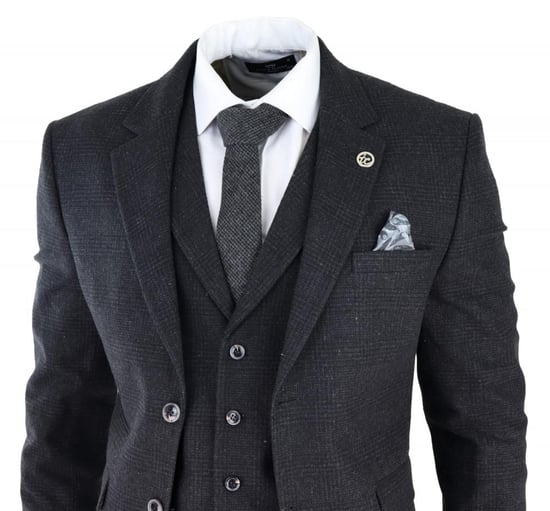 Herren Schwarzes 3-Teiliges Tweed-Anzug Peaky Blinders 1920er Gatsby Klassischer Schnitt - Image 3