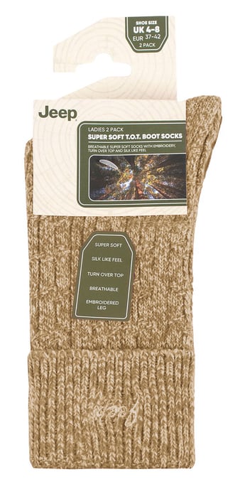 Ladies Turn Cuff Socks | Jeep | Walking Boot Socks Women, Komfortable Performance Polyester Socken - Taupe / Creme - Image 2