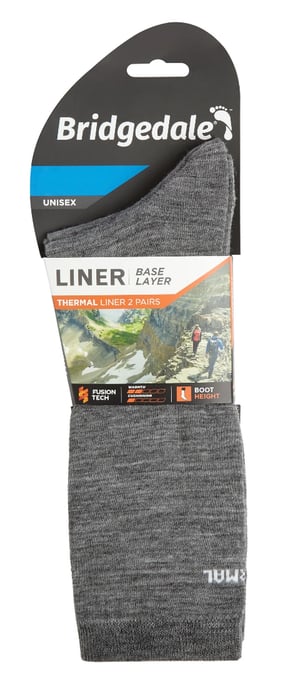 Bridgedale - 2er Pack Liner Base Layer Boot Socks - Grau - Image 2