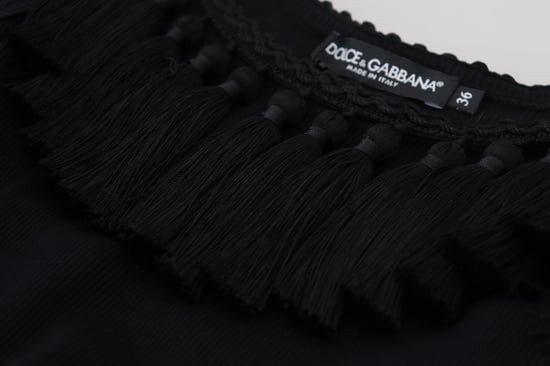 Dolce & Gabbana Schwarzes Tanktop Damen mit Fransen Baumwollbluse für Damen - Image 4