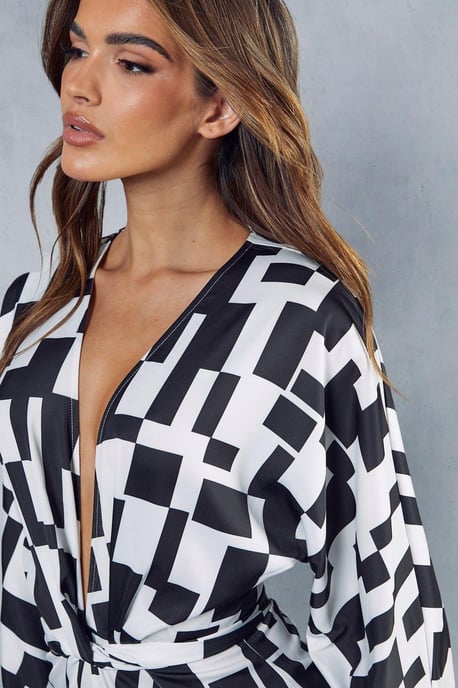 Monochrome Abstract Satin Print Playsuit