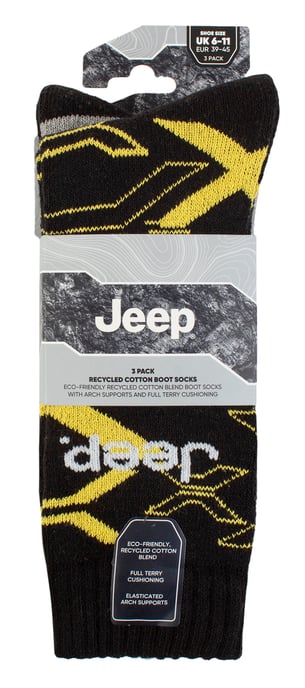 Herren Walking Boot Socken | Jeep | Völlig Kissen Anti Blister Camoflauge Socken, gestrickt Recycled Cotton Camo Socken - Schwarz / Gelb - Image 2