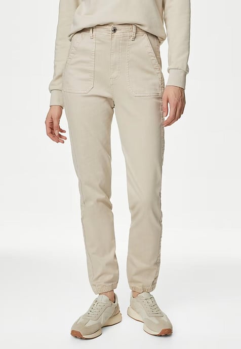 M&S Collection Damen Baumwollmischung Slim Fit Ankle Grazer Joggers Beige - Image 1