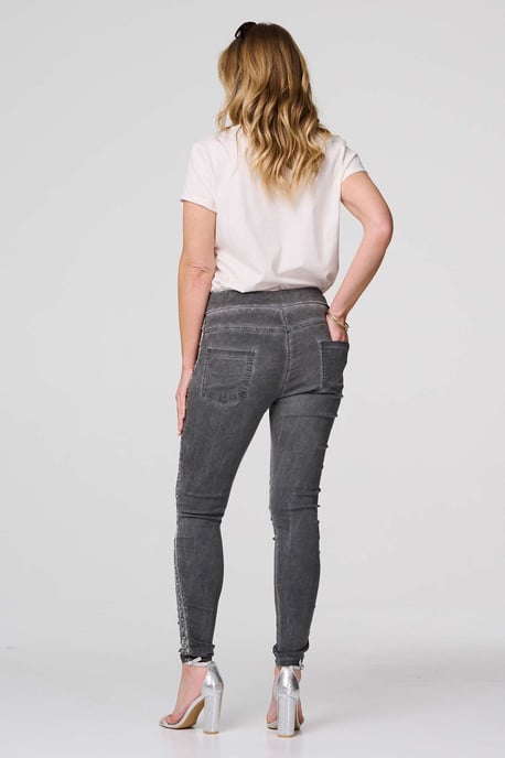 Dark Grey Plain Skinny Tie Waist Trousers