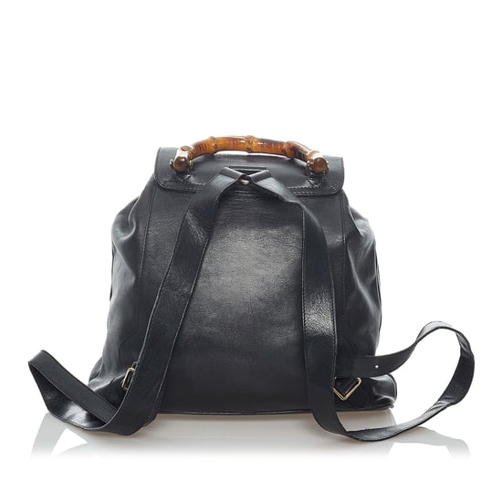 Vintage Gucci Bamboo Drawstring Leather Backpack Black