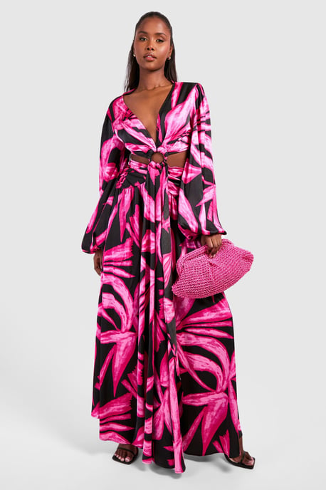Abstract Print Cut Out Ring Detail Maxi Dress - Image 3