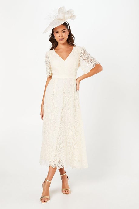 Lace Angel Sleeve Midi Dress