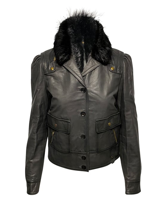 Gucci Jacke mit Fellkragen aus schwarzem Leder - Image 1