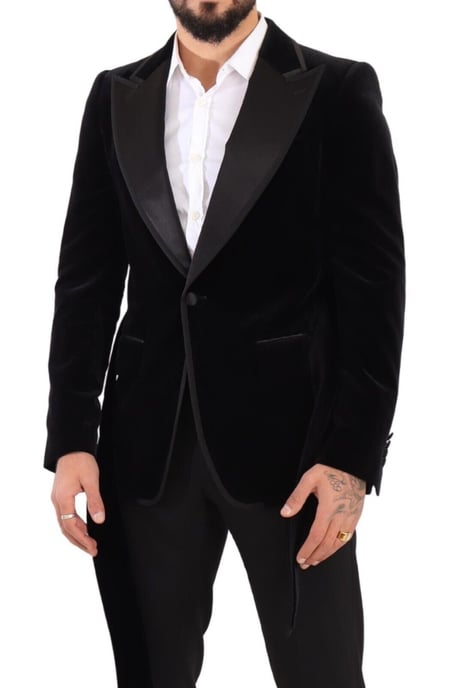 Dolce & Gabbana Herren Schwarz Samt Einreihiger Ein-Button Blazer - Image 5