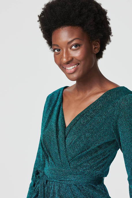 Lurex Wrap Front Fit & Flare Dress