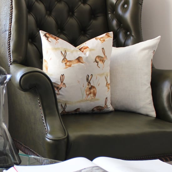 Evans Lichfield Country Running Hares Hand Painted Printed Cushion Cover