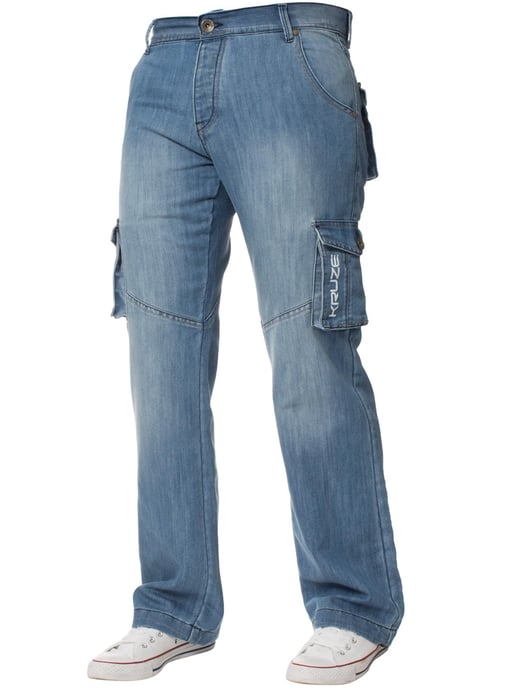 Kruze | Mens Cargo Combat Jeans - Hellblau - Image 1